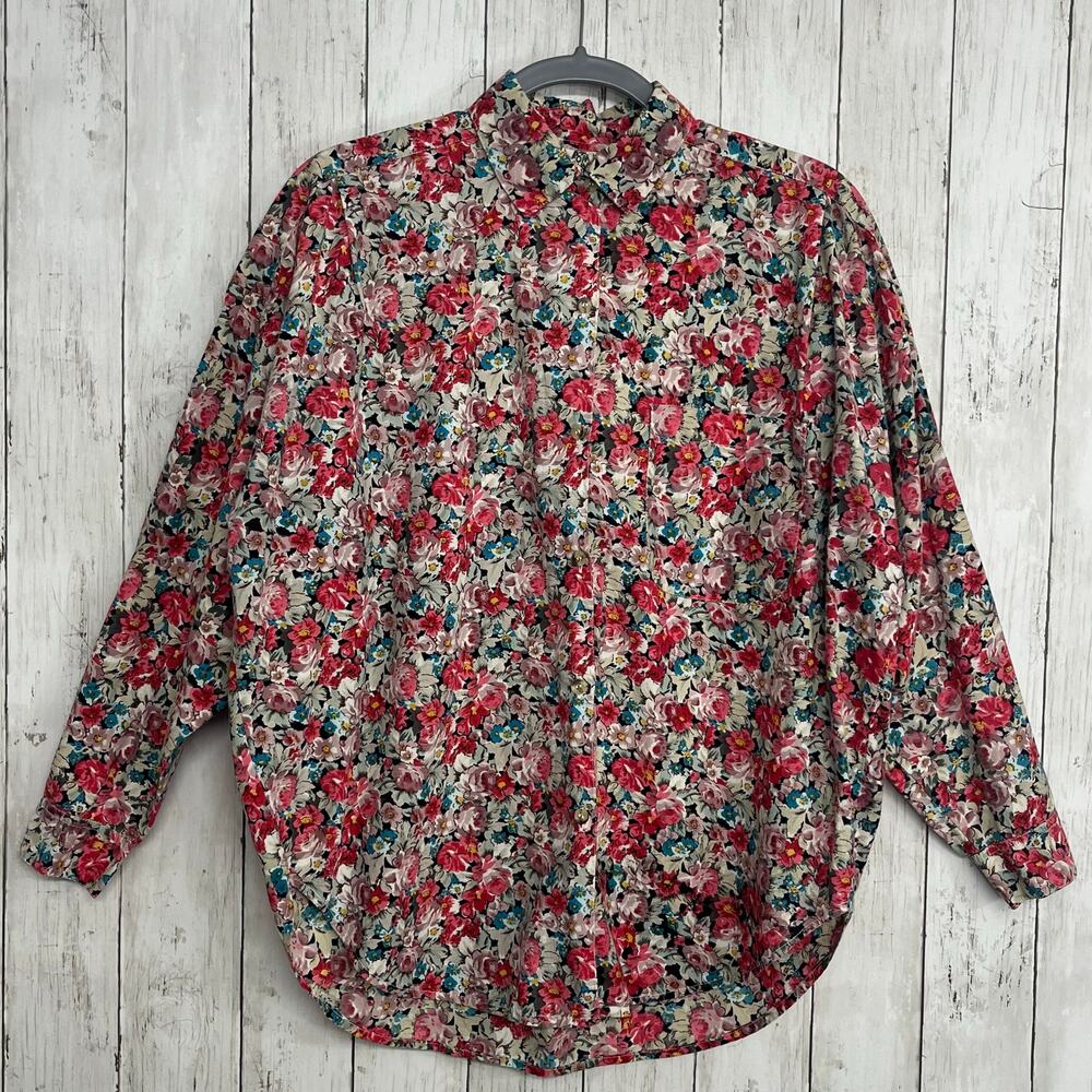 Vintage At Last & Company Floral Colorful Button Up Cottage Boho Blouse Small